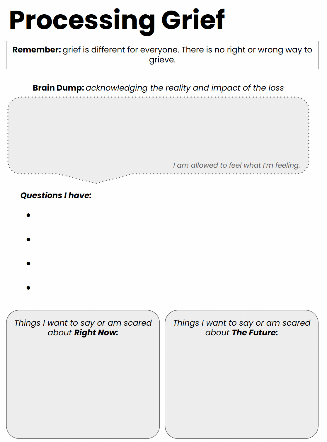 Youth Friendly - Grief Processing Worksheet