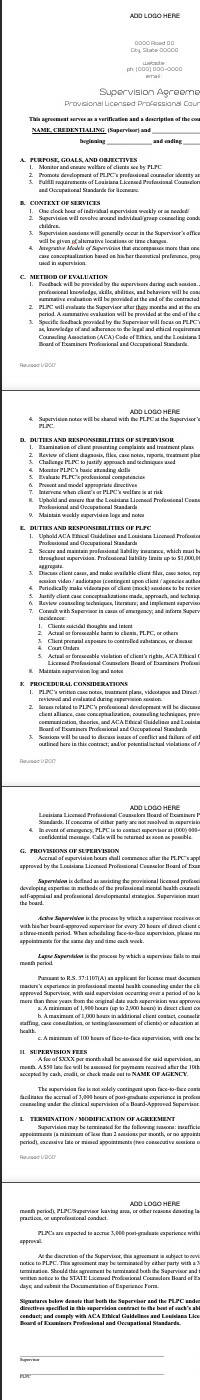 PLPC / LPC-S Supervision Contract